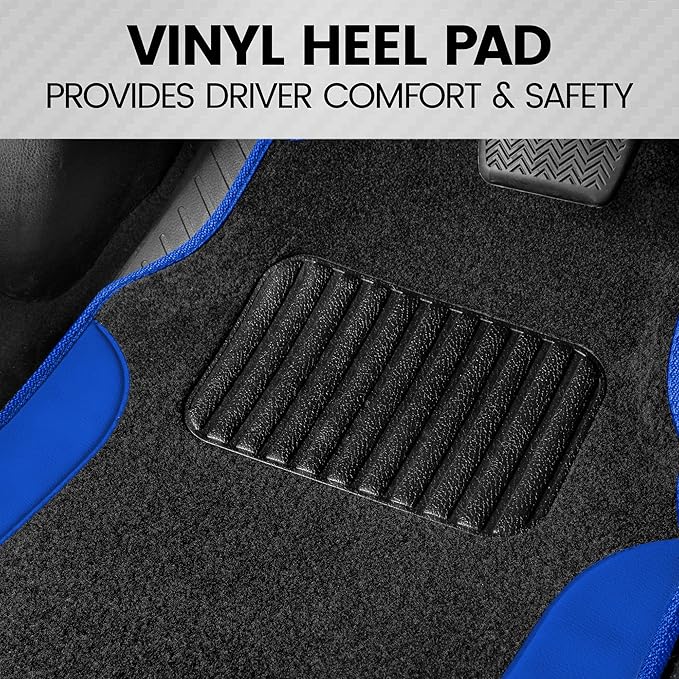 BDK Carpet Floor Mats for Cars, Two-Tone Carpet Car Mat with Faux Leather Accents, Automotive Floor Mat Sets with Built-in Heel Pad, Stylish Interior Car Accessories Blue