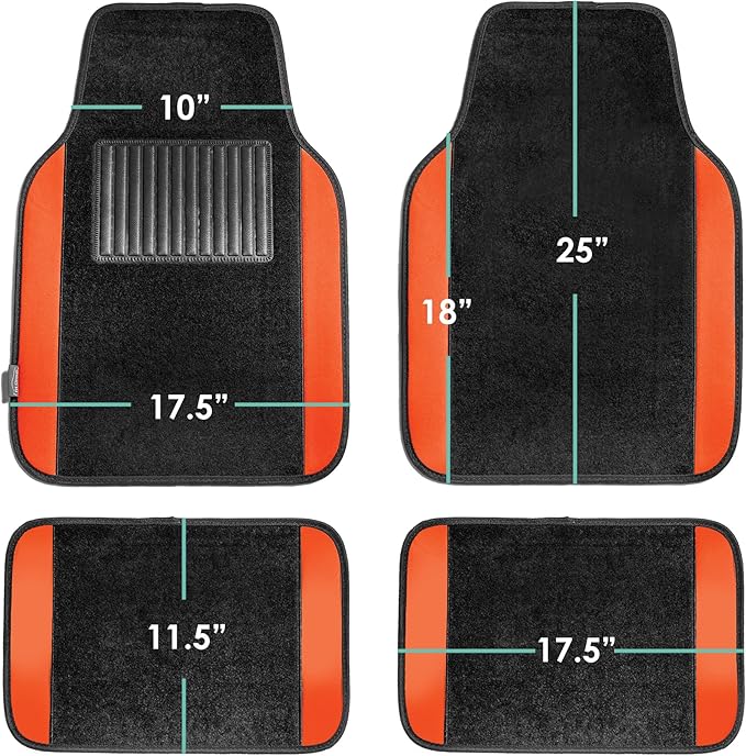 FH Group Automotive Floor Mats – Universal Fit Premium Carpet Car Mats with Driver Heel Pad, Full Set for Cars, SUVs & Trucks - Orange
