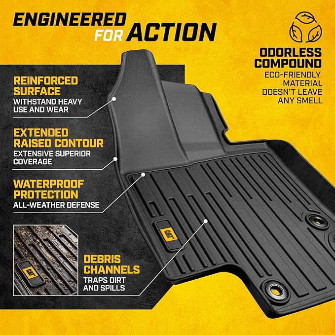 CAT® JustFit™ 3D All Weather Floor Mats for Toyota Highlander 2020-2026, Custom Fit Heavy Duty Rubber Car Mats Full Set for 7 Seater (Not for Hybrid)