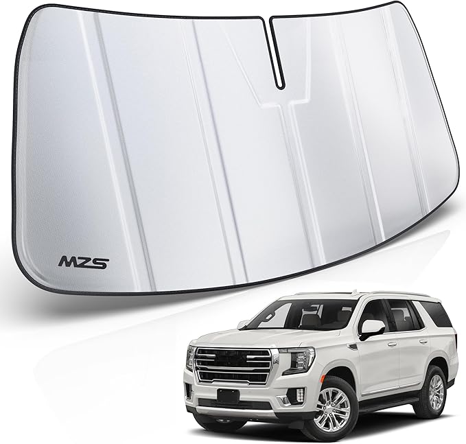 MZS Windshield Sun Shade Compatible with Suburban Tahoe Yukon Escalade 2021-2026, Foldable Truck Sun Shade Shield with Storage Pouch, Front Window Visor Sunshade for Interior Protector
