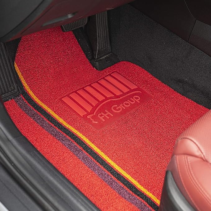 FH Group Car Floor Mats - All Weather Full Set of Red Rubber Floor Mats for Cars, Ultra DIY Waterproof, Trimmable Automotive Floor Mats Floor Mats for Sedan, Van, SUVs and Truck Floor Mats