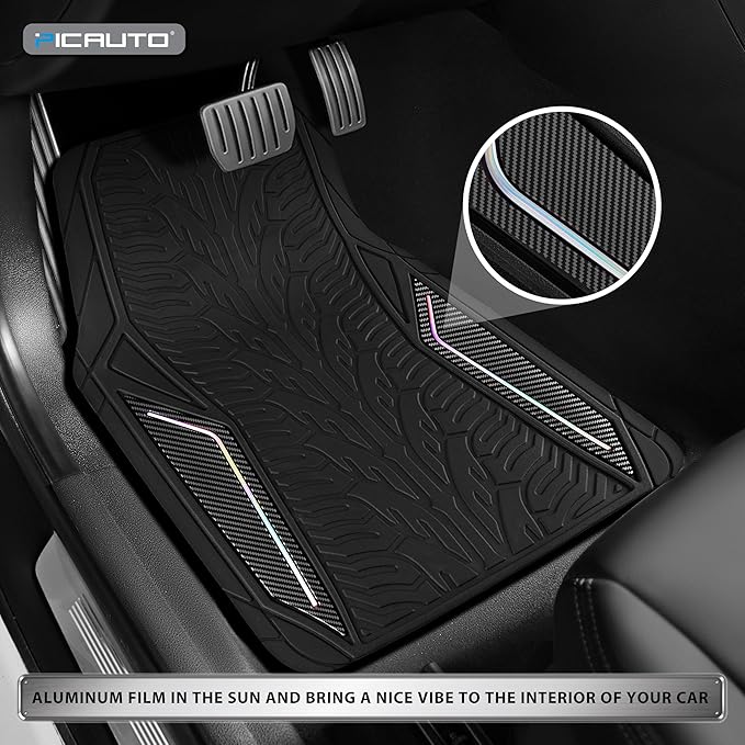 PIC AUTO Rubber Floor Mats, Black Aluminum Film with Colorful Piping Floor Mats for Cars, Car Mats with Non-Slip Backing, All-Weather Protection, Trim-to-Fit Liner for Cars, SUVs, Trucks, Vehicles