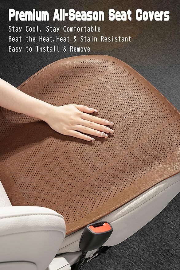 ontto 3 PCS Car Seat Bottom Cushions Front and Rear Seat Pads Universal Auto Seat Pads with Buckle Fixing,Breathable Seat Cushion Protector Fit Four Seasons,Light Brown