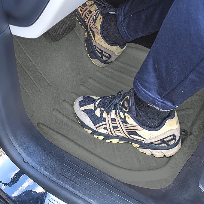 FH Group Faux Leather Deep Dish Car Floor Mats – Trim-to-Fit, Universal Fit Full Set Automotive Floor Mats for Cars, SUVs & Trucks, Durable All-Weather Interior Protection, Gray