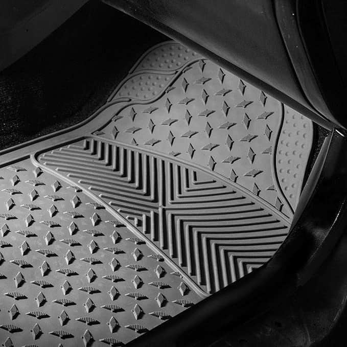 Automotive Floor Mats Gray Climaproof for All Weather Protection Universal Fit Trim to Fit for Most Cars, SUVs, and Trucks, 3 Row 4pc Full Set FH Group F11307GRAY-3ROW