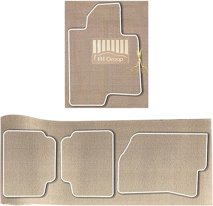 FH Group Car Floor Mats - All Weather Full Set of Beige Rubber Floor Mats for Cars, Ultra DIY Waterproof, Trimmable Automotive Floor Mats for Sedan, Van, SUVs and Truck Floor Mats