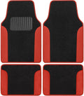 BDK Floor Mats for Cars, Two-Tone Carpet Car Floor Mats with Faux Leather Accents, Automotive Floor Mat Set with Built-In Heel Pad, Stylish Interior Car Accessories (Red)