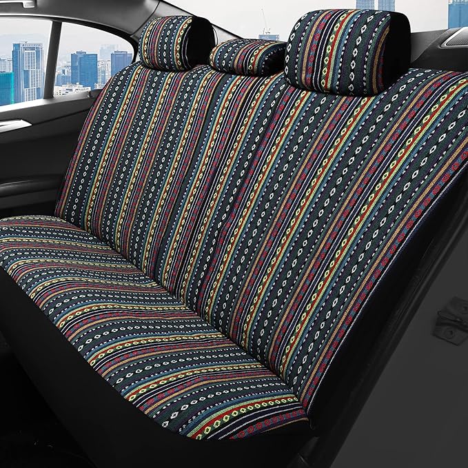 HAIYAOTIMES Baja Saddle Blanket Car Seat Covers Full Set with Seat Belt Pads, Washable Breathable Seat Covers for Cars, Universal Fit Interior Covers for Most Cars, Airbag Compatible, Red/Blue