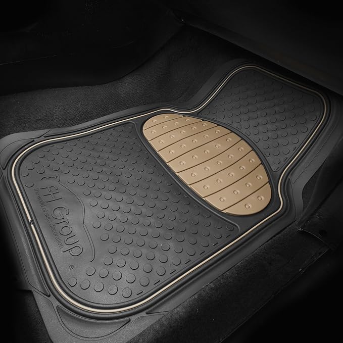 FH Group Heavy-Duty Car Mats - Universal Fit, Trimmable Rubber Floor Mats, Sedans, SUVs, Trucks - Beige