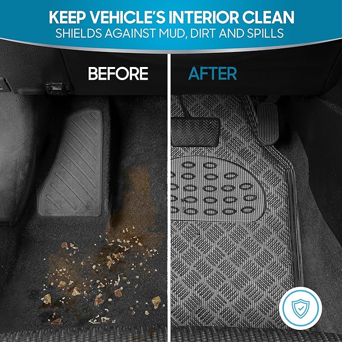 BDK Metallic Chrome Car Floor Mats All-Weather Universal Fit Automotive Floor Mats for Cars SUVs, Floor Mats for Trucks, Car Mats Full Set Front & Rear, Non-Slip Backing - Charcoal