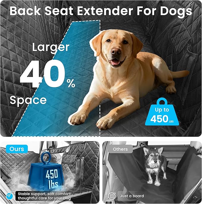 BeComfee Dog Car Seat Cover for Back Seat with Hard Bottom Extender, 450lbs Support Dog Hammock, Waterproof Non-Slip Back Seat Cover for Dogs with Full Seat & Door Protection for Truck SUV Sedan