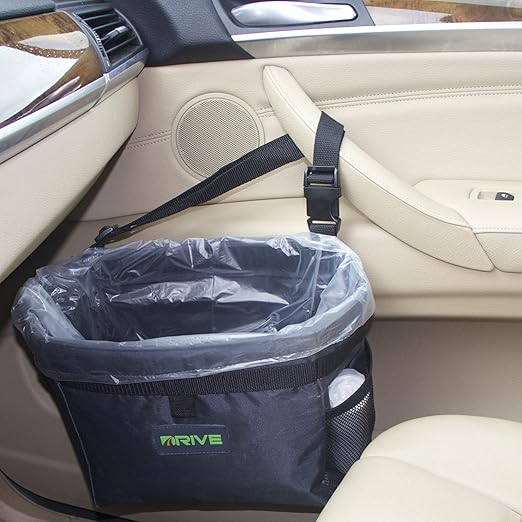 Drive Auto Car Trash Can - Leakproof, Hanging Garbage Bin with Black Adjustable Strap and Trash Bags - Truck & Car Accessories for Men and Women - 2-Pack