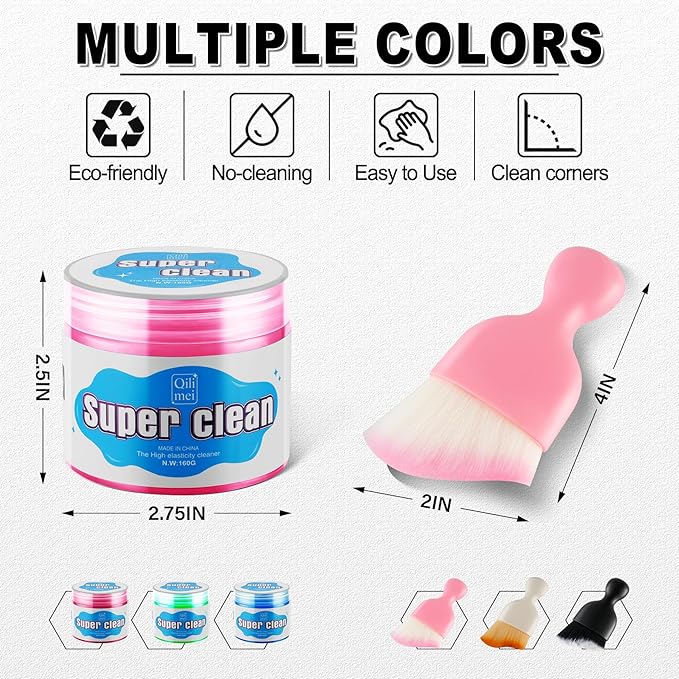 SINGARO Car Cleaning Kit, Universal Car Interior Cleaning Gel and Detailing Brush, Car Putty with 2 Soft Brush Accessories, Car Slime and Dust Brush, Cleaner Gifts for Men Women