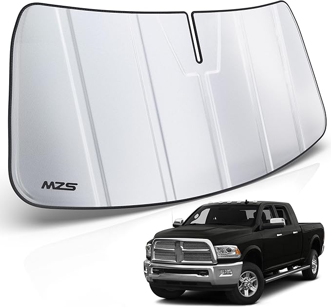 MZS Windshield Sun Shade Compatible with RAM 2500 2010-2018 / RAM3500 2010-2018, Foldable Truck Sun Shade Shield with Storage Pouch, Front Window Visor Sunshade Accessories for Interior Protector