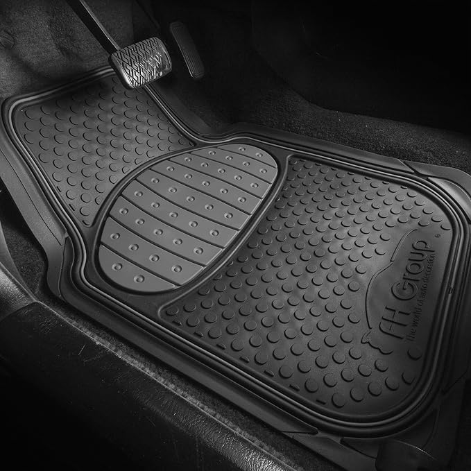 FH Group Car Floor Mats - Heavy-Duty Rubber Floor Mats for Cars, Universal Fit Full Set, Trimmable Automotive Floor Mats, ClimaProof Floor Mats For Most Sedan, SUV, Truck Floor Mats Gray