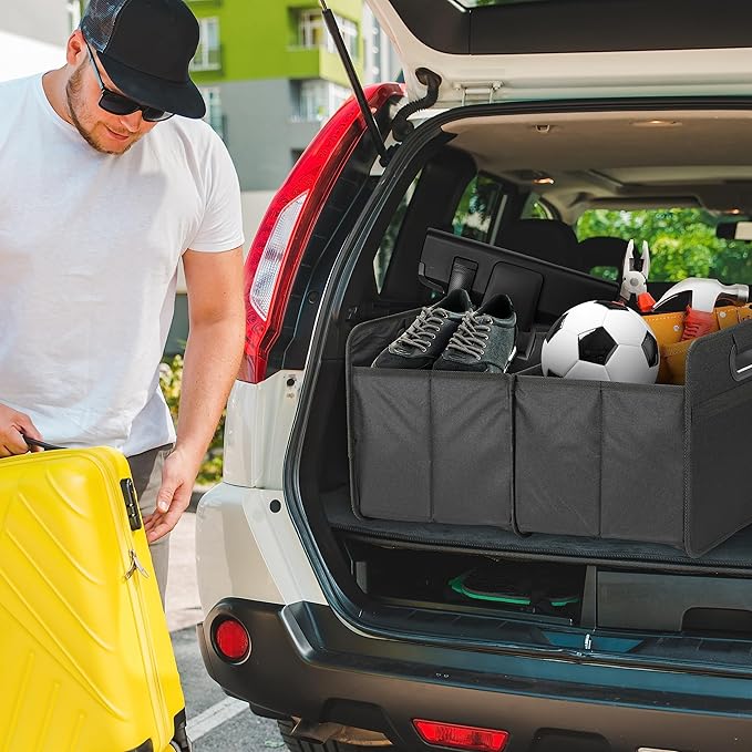 Simple Deluxe Trunk Organizer for Car, Foldable 2 Compartment 50L Car Storage, Waterproof Anti-Slip & Leak-Proof for Travel, Black