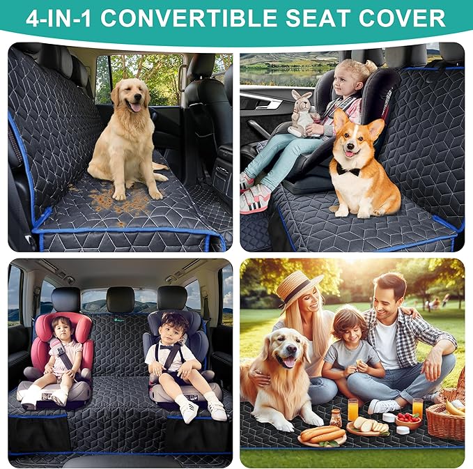 Meginc Back Seat Cover for Dogs, Washable Bench Seat Covers for Trucks,Dog Car Seat Covers for Ford f150/Ram1500/Nissan Frontier/Toyota Tacoma/GMC Canyon/Silverado (Blue)