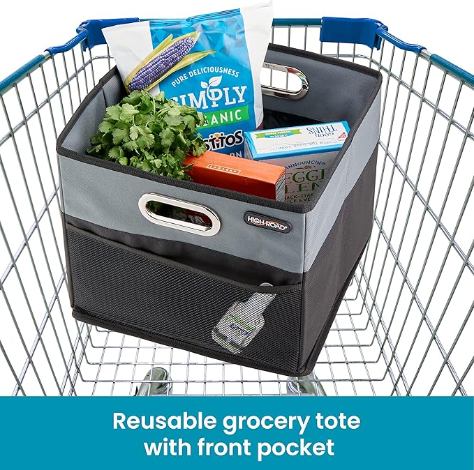 High Road CargoCube Car Storage Bin - Leakproof Car Trunk Storage Organizer with Metal Handles and Front Mesh Pocket, 12x12 Inches - 2 pack