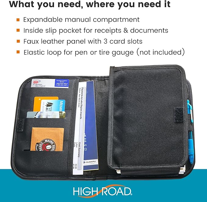 High Road Glove Box Organizer and Car Manual Holder - Insurance and Registration Holder for Glove Box with Clear Pockets for Quick Access to Car Documents and Expandable Manual Holder