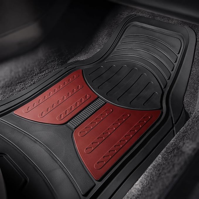 FH Group Automotive Floor Mats - Heavy-Duty Monster Eye Rubber Floor Mats for Cars, Universal Fit Full Set, Climaproof Floor Mats, Trimmable Floor Mats for Most Sedan, SUV, Truck Floor Mats Burgundy