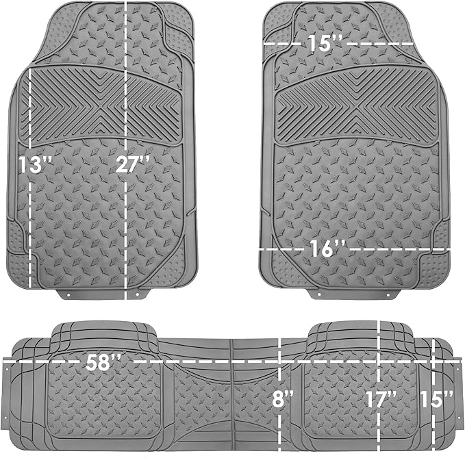 Automotive Floor Mats Gray Climaproof for All Weather Protection Universal Fit Trim to Fit for Most Cars, SUVs, and Trucks, 3 Row 4pc Full Set FH Group F11307GRAY-3ROW
