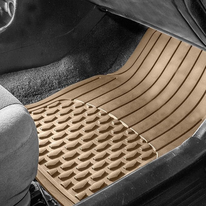 FH Group Automotive Floor Mats - Heavy-Duty Rubber Floor Mats for Cars, Universal Fit Full Set, ClimaProof Floor Mats, Trimmable Floor Mats For Most Sedan, SUV, Truck Floor Mats Beige
