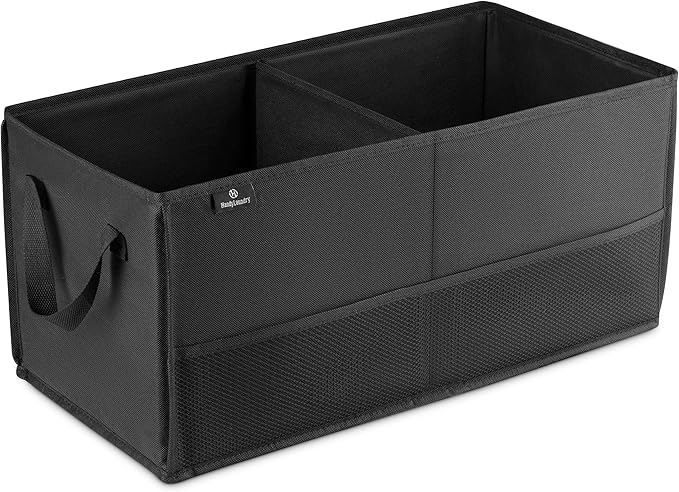 Handy Laundry Fold-Away Car Trunk Organizer – Non-Slip Securing Fasteners – 22 x 10 x 11 Inches – Prevents Shifting and Rolling (Black)