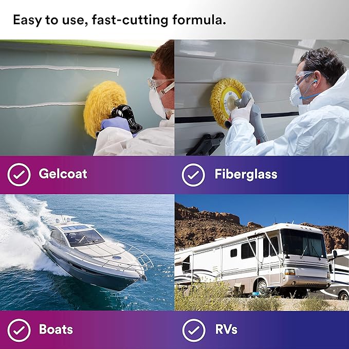 3M Perfect-It Gelcoat Light Cutting Polish + Wax, 36110, 1 Quart, One-Step Process, Removes Scratches and Swirls, Light Oxidation Remover for Boats and RVs