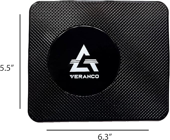 A VERANCO Car Dashboard Mat, 5.5x6.3 inches, PU Gel Material, Black, Universal Fit, Multifunction Anti-Slip Mat for Phone Holder, Radar Detector, Keys, Sunglasses etc