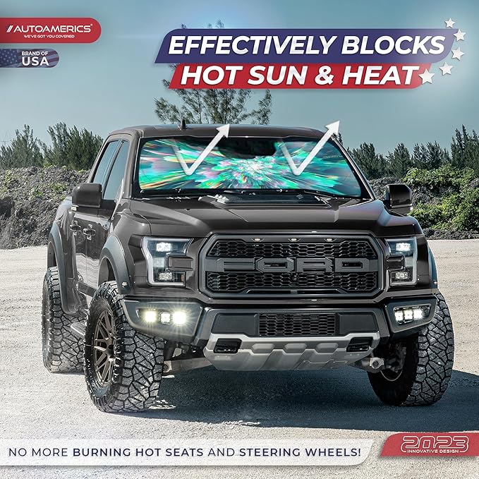 1-Piece Windshield Sun Shade - Foldable Car Front Window Sunshade for Cars SUV Truck Heat Blocker Visor Protector Blocks Max UV Rays and Keeps Your Vehicle Cool (X-Large = 66 x 36 inches, Shower)
