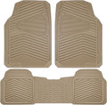 CAR PASS Rubber Car Mats, Waterproof Car Floor Mats All Weather Car Mat Full Set 3 Piece, Tan Automotive Floor Mat Trim to Fit for Cars Sedan SUVs Trucks, Anti-Slip Easy Clean, All Beige