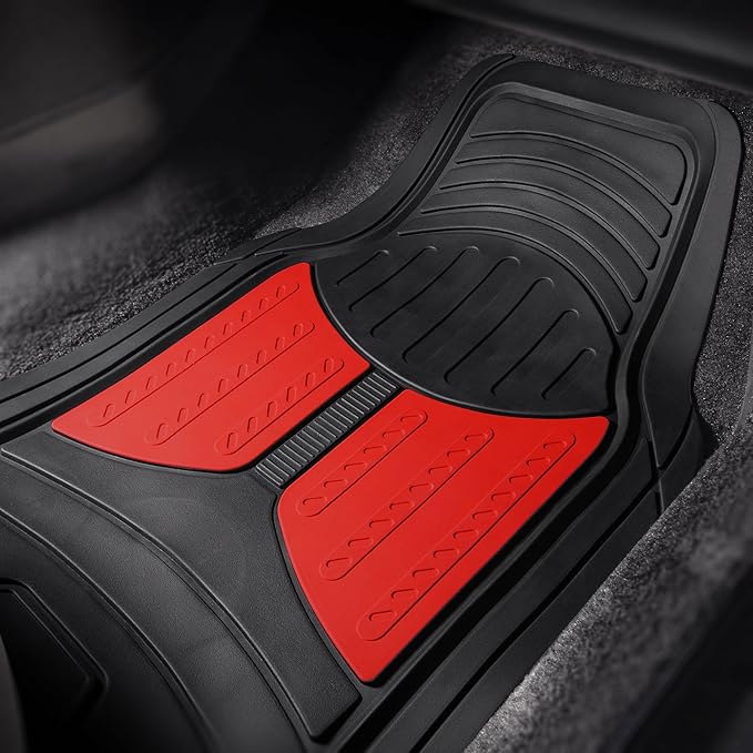 FH Group Monster Eye Full Set Rubber Floor Mats w. Trimmable Vinyl Trunk Liner/Cargo Mat Black- Fit Most Car, Truck, SUV, or Van (Red/Black) F11313- F16403