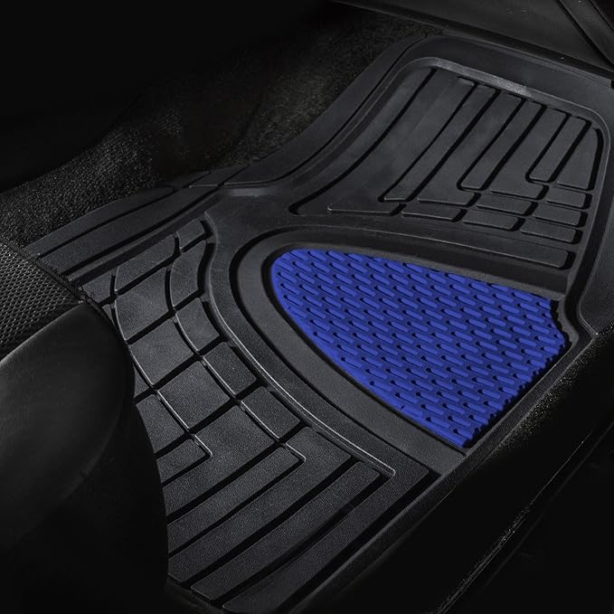 FH Group Automotive Floor Mats Tall Channel Blue Universal Fit Full Set Climaproof™ for Most Sedan, SUV and Trucks, Trimmable Rubber Combo Small Car Seat Cover Design Heavy-Duty Floor Mats for Car