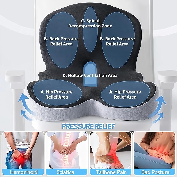 Orthopedic Cushion, 2026 New Orthopedic Cushion for Sciatica, Ergonomic Back Support & Sciatica Relief for Long Drives (Two-Tone)