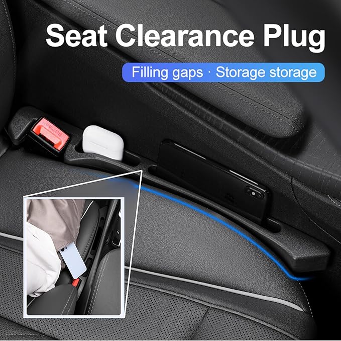 Car Seat Gap Filler Organizer 2 Pack,Upgraded Front Seat Side Storage with Phone Slot & Charging Hole,Universal Dual-Slot Crevice Blocker & Console Insert for Car, SUV, Truck,Car Essentials,Black