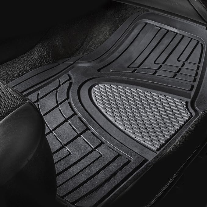 TLH Premium Tall Channel Rubber Car Trimmable Floor Mats - Heavy-Duty Gray Rubber Floor Mats, Universal Fit Full Set, Climaproof™ Floor Mats, Trimmable Floor Mats for Most Sedan, SUV, Truck