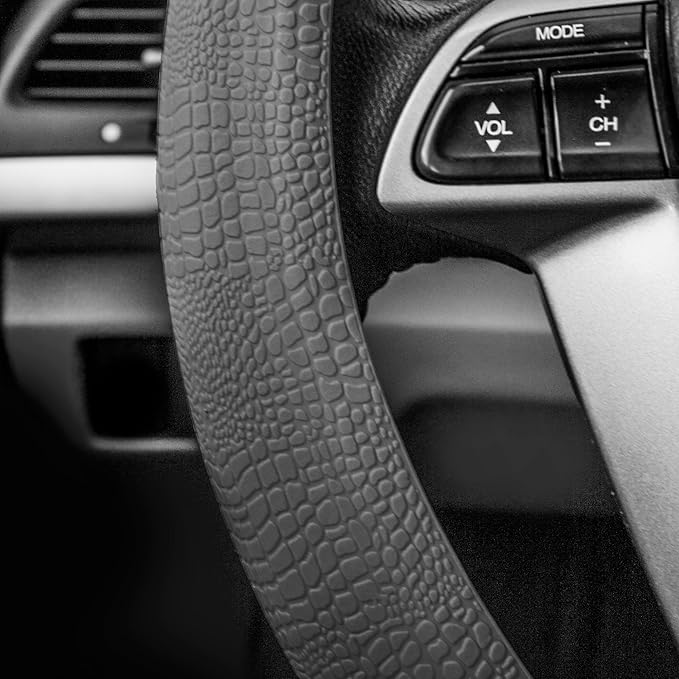 FH Group Universal Fit Silicone Snake Pattern with Massaging Grip Steering Wheel Cover fits most Cars, SUVs, Trucks, and Vans Gray