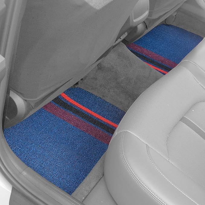 FH Group Car Floor Mats - All Weather Full Set of Blue with Stripes Rubber Floor Mats for Cars, Ultra DIY Waterproof, Trimmable Automotive Floor Mats for Sedan, Van, SUV and Trucks