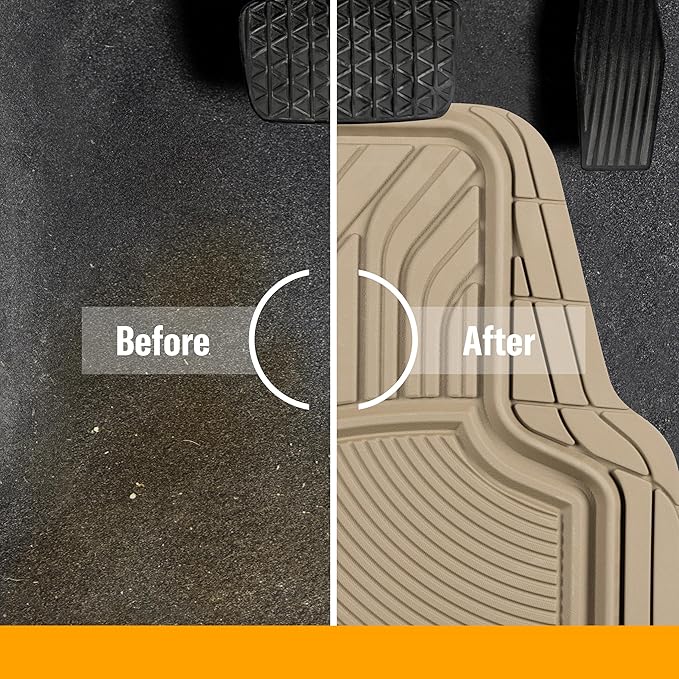 Armor All 4-Piece Trim-to-Fit Floor Mats, Full Coverage Mats for Cars, Trucks, SUVs — Tan
