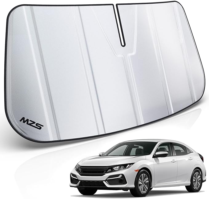 MZS Windshield Sun Shade Compatible with Civic 2016-2021, Foldable Car Front Window Sunshade with Storage Pouch, Sun Visor Shield for Interior Protector