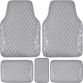CAR PASS Bling Diamond Car Mats Gray Leather Floor Mats Sparkly Glitter Crystal Shining Rhinestone Carpet Anti-Slip Waterproof Pad Universal Fit for Automotive SUV Sedan Van 5pcs for Girl Women Gray