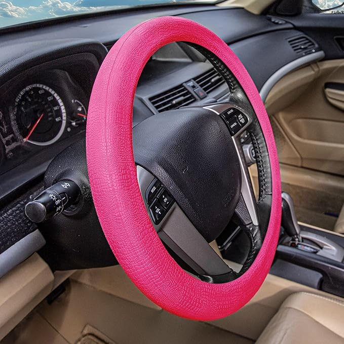 FH Group Universal Fit Silicone Snake Pattern with Massaging Grip Steering Wheel Cover fits most Cars, SUVs, Trucks, and Vans Magenta