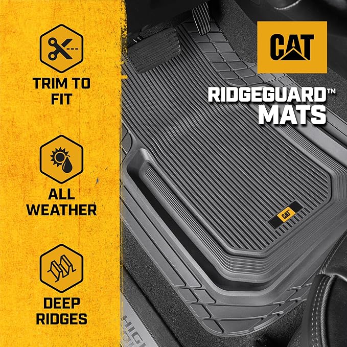 Cat® ToughLiner™ Car Floor Mats - Heavy Duty Trim to Fit Mat for Trucks - Car Mats & SUV Floor Liners for Car - All-Weather Truck Accessories & Odorless Rubber Automotive Mats - Gray