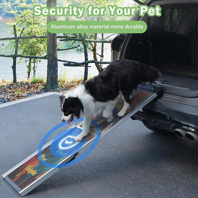 COZIWOW Telescoping Dog Car Ramp for Large Dogs - Heavy-Duty Aluminum Pet Ramp with High-Traction Surface, Anti-Slip Steps for Cars/Trucks/SUVs,Adjustable Sizing,330LB Load Capacity(Easy to Carry)