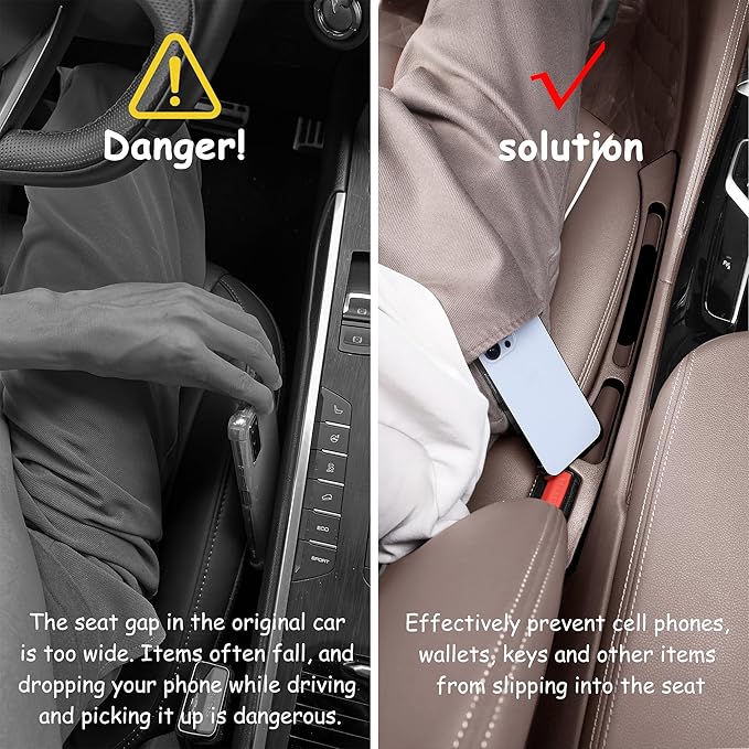 Car Seat Gap Filler Organizer with Dual Slots, 2 Pack Anti-Drop Storage Solution for Car SUV Truck - Prevents Phone, Keys, Wallet from Falling Between Seats (Brown)