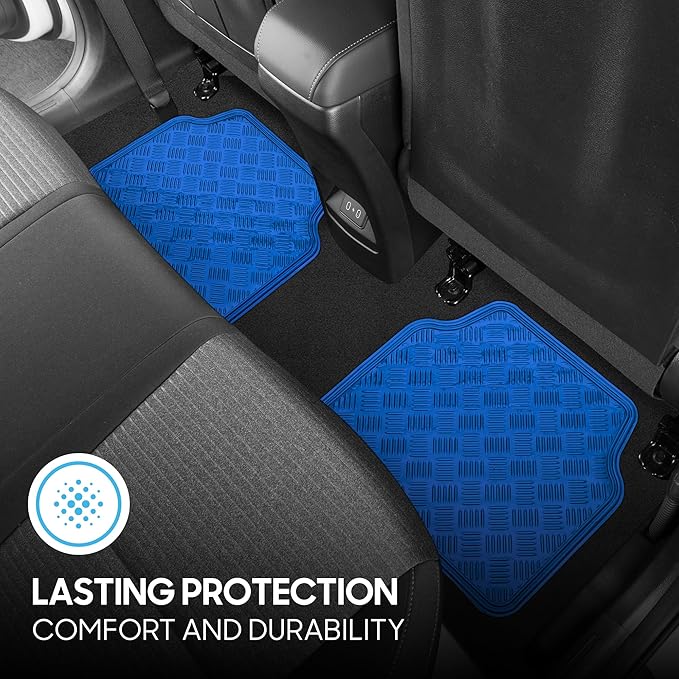 BDK Metallic Chrome Car Floor Mats All-Weather Universal Fit Automotive Floor Mats for Cars SUVs, Floor Mats for Trucks, Car Mats Full Set Front & Rear, Non-Slip Backing - Blue