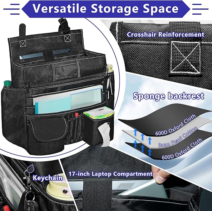 LIWSHWZ Seat Organizer Front Seat,Patrol Bag Law Enforcement with Large Storage,Universal Fit for Front & Back Seats,Dedicated Tablet and 17 Inch Laptop Storage,for Truck Office, Police,Black