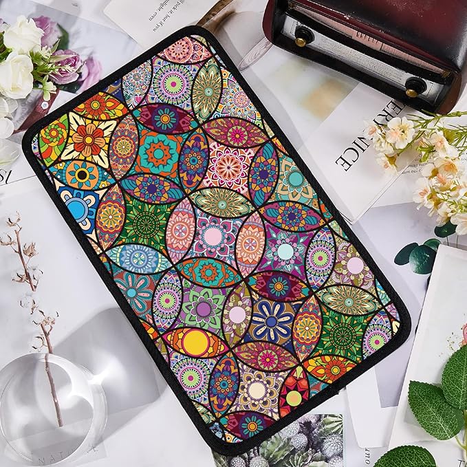 CREATCABIN Car Center Console Pad Flower Auto Armrest Seat Box Cover Car Armrest Pad Auto Center Console Cover with Bands Smooth Fabrics Soft and Comfortable for Vehicle SUV Truck 12.6×7.5in