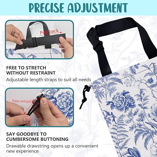 KXWQTRDD Car Garbage Bag Abstract Blue and White Floral Hanging Canvas Car Trash Bag Drawstring Car Back Seat Organizer for Car Back Front Seat Console with Adjustable Buckle