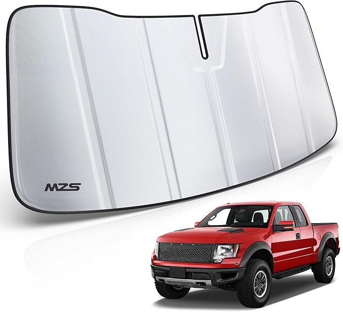 MZS Windshield Sun Shade Compatible with F150 2009-2014, Foldable Truck Sun Shade Shield with Storage Pouch, Front Window Visor F150 Sunshade Accessories for Interior Protector
